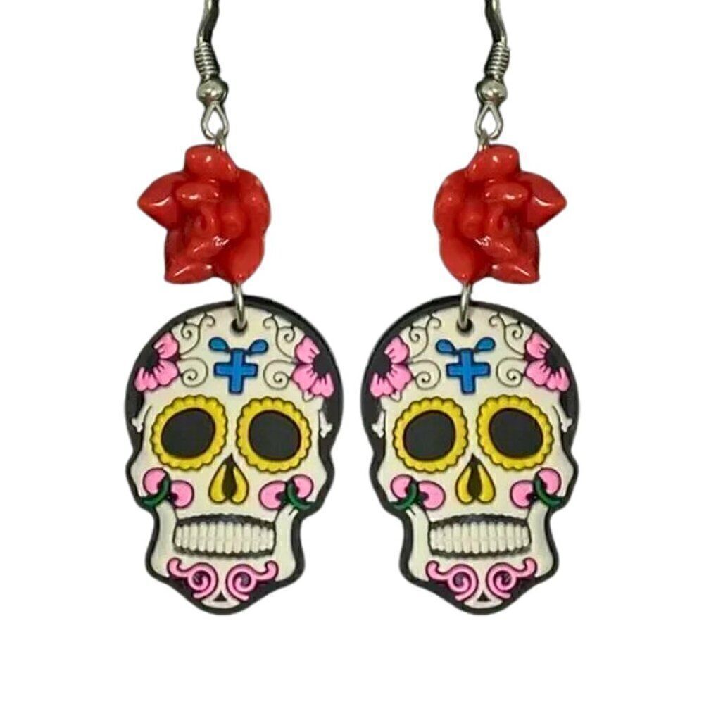 NEW White Day of the Dead Sugar Skull Drop Earrings